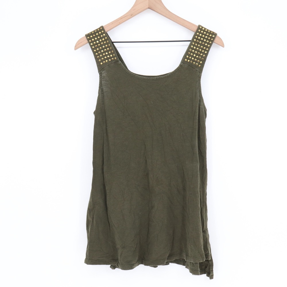 Liz Lange Tank Top Womens M Studded Straps Olive Green Cotton Casual Excellent